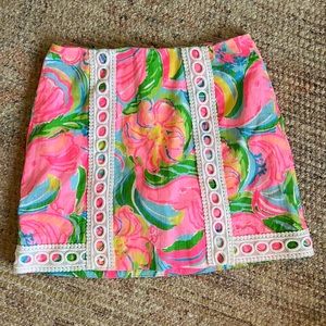 Lilly Pulitzer Skort Pink Blue Green Size 00 Lace Skirt